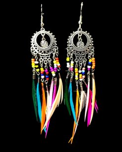 Oorbellen zilver verguld multicolor - veertjes Oorbellen zilver verguld multicolor - veertjes
