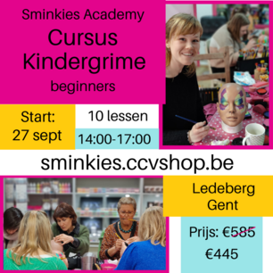 Cursus Kindergrime | volledige opleiding basis 1+2 | 14:00-17:00 | start 27 september 2023 Cursus Kindergrime | volledige opleiding basis 1+2 | 14:00-17:00 | start 27 september 2023